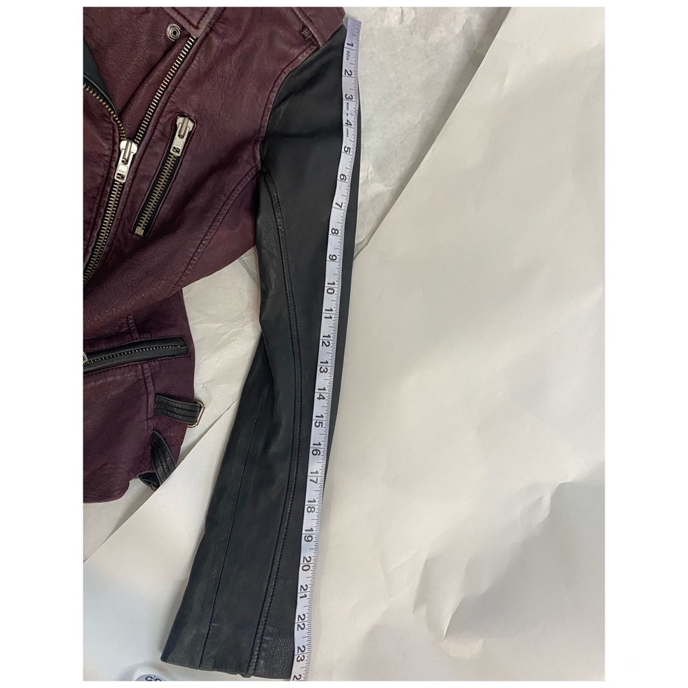 IRO Anabela Black Purple Two Tone Color Block Leather Jacket Size Small - Picture 11 of 12